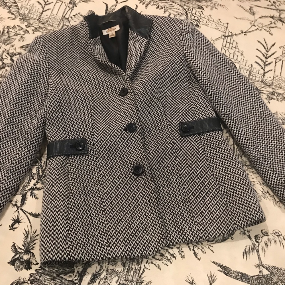 Talbots Vintage Leather Trimmed Blazer